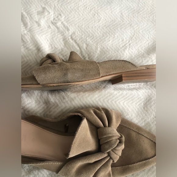 Beige suede 1 inch heel mules, bows, 39 - 8 - Picture 3 of 7